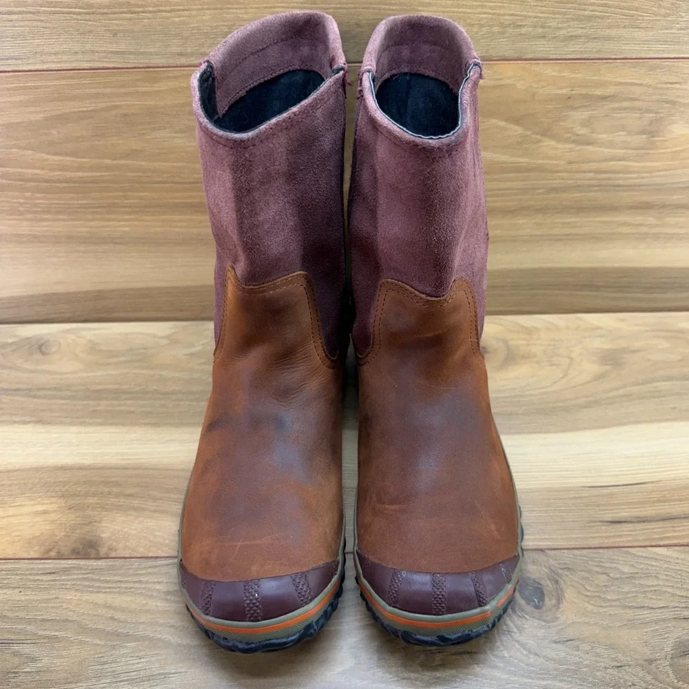 Sorel Slim Shortie Boots Womens 8.5 Bonfire Rust Brown Waterproof Pull On